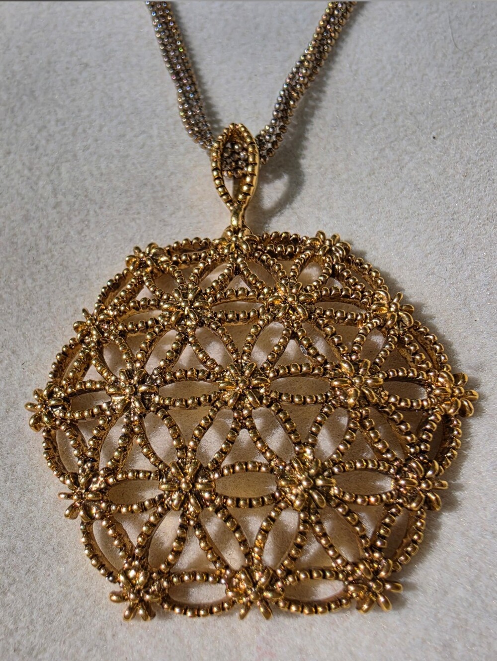 Butler Intricate Gold Floral Lattice Pendant Necklace